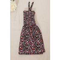 2-6 Years Old Children's Dress with Rope Straps Black Floral - 12523.1771.