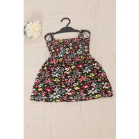 2-6 Years Old Children's Dress with Rope Straps, Black with Flowers - 12523.1771.