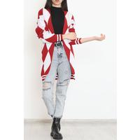 2 Color Baklava Pique Knitted Cardigan Claret Red - 15163.1319.