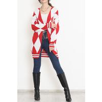 2 Color Baklava Pique Knitted Cardigan Red - 15163.1319.