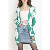 2 Color Baklava Pique Knitted Cardigan Green - 15163.1319.