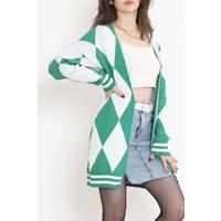 2 Color Baklava Pique Knitted Cardigan Green - 15163.1319.