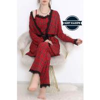 3-Piece Suede Pajama Set Red-Black - 668.1287.