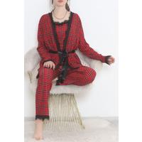 3-Piece Suede Pajama Set Red-Black - 668.1287.