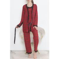 3-Piece Suede Pajama Set Red-Black - 668.1287.