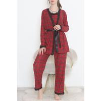 3-Piece Suede Pajama Set Red-Black - 668.1287.