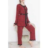 3-Piece Suede Pajama Set Red-Black - 668.1287.