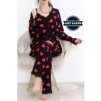 3-Piece Suede Pajama Set Blackfuchsia - 668.1287.