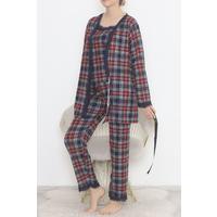 3-Piece Suede Pajama Set Navy White - 668.1287.