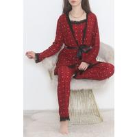 3-Piece Suede Pajama Set, Bordeaux-Black - 668.1287.