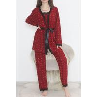 3-Piece Suede Pajama Set, Bordeaux-Black - 668.1287.