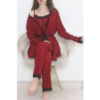 3-Piece Suede Pajama Set, Bordeaux-Black - 668.1287.