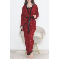 3-Piece Suede Pajama Set, Bordeaux-Black - 668.1287.