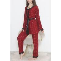 3-Piece Suede Pajama Set, Bordeaux-Black - 668.1287.