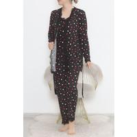 3-Piece Suede Pajama Set Black-Red - 668.1287.