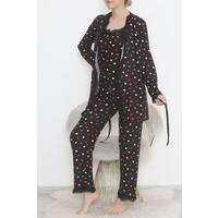 3-Piece Suede Pajama Set Black-Red - 668.1287.