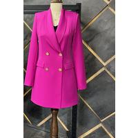 4 Button Shawl Collar Blazer Jacket Fuchsia