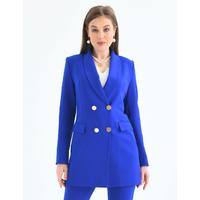 4 Button Shawl Collar Blazer Jacket Saks Blue