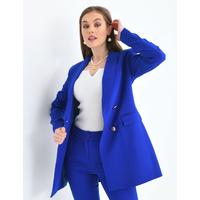 4 Button Shawl Collar Blazer Jacket Saks Blue