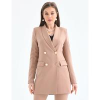 4 Button Shawl Collar Blazer Jacket Brown