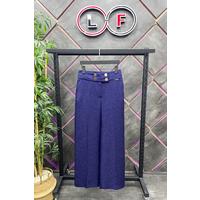 4 Button Wide Leg Trousers Navy Blue