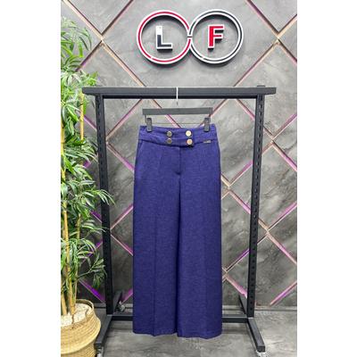 4 Button Wide Leg Trousers Navy Blue