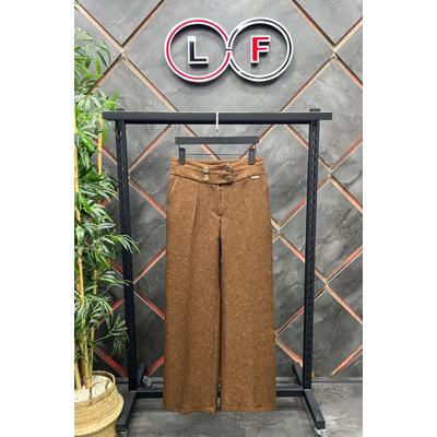 4 Button Wide Leg Trousers Brown