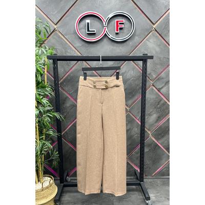 4 Button Wide Leg Trousers Beige