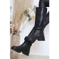 5 Cm Heeled Long Boots Black Leather - 12147.264.