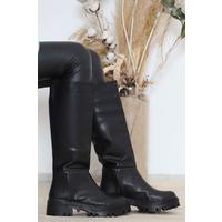 5 Cm Heeled Long Boots Black Leather - 12147.264.