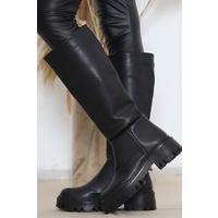 5 Cm Heeled Long Boots Black Leather - 12147.264.