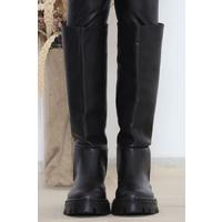 5 Cm Heeled Long Boots Black Leather - 12147.264.