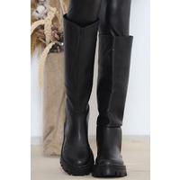 5 Cm Heeled Long Boots Black Leather - 12147.264.