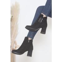 7 Cm Heeled Buckle Boots Suede Black - 12339.264.