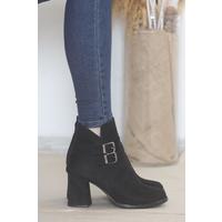 7 Cm Heeled Buckle Boots Suede Black - 12339.264.