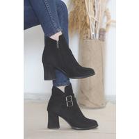 7 Cm Heeled Buckle Boots Suede Black - 12339.264.