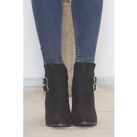 7 Cm Heeled Buckle Boots Suede Black - 12339.264.