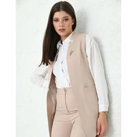 Agraf Detail Vest Suit Beige