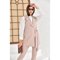 Tie Vest Suit Beige