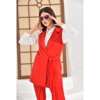 Tie Vest Suit Red