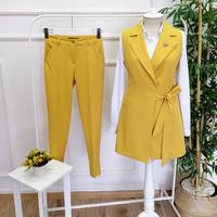 Tie-up Vest Suit Mustard Yellow