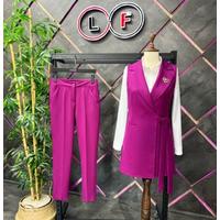 Tie Vest Suit Plum