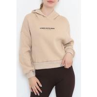 Baskılı Kapşonlu Sweat Bej - 435.1145.