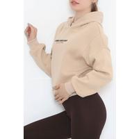 Baskılı Kapşonlu Sweat Bej - 435.1145.