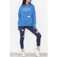 Baskılı Kapşonlu Sweat Saks - 457.1145.