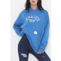 Baskılı Kapşonlu Sweat Saks - 457.1145.