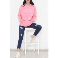 Baskılı Kapşonlu Sweat Pembe - 457.1145.