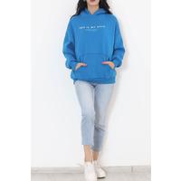 Baskılı Kapşonlu Sweat Saks - 436.1145.