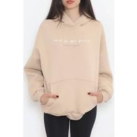 Baskılı Kapşonlu Sweat Bej - 436.1145.