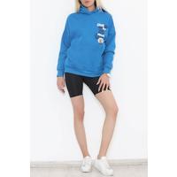 Baskılı Kapşonlu Sweat Saks - 451.1145.